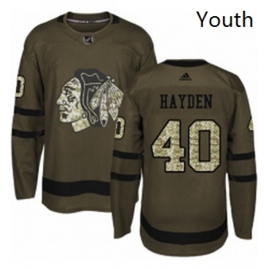 Youth Adidas Chicago Blackhawks 40 John Hayden Authentic Green Salute to Service NHL Jersey